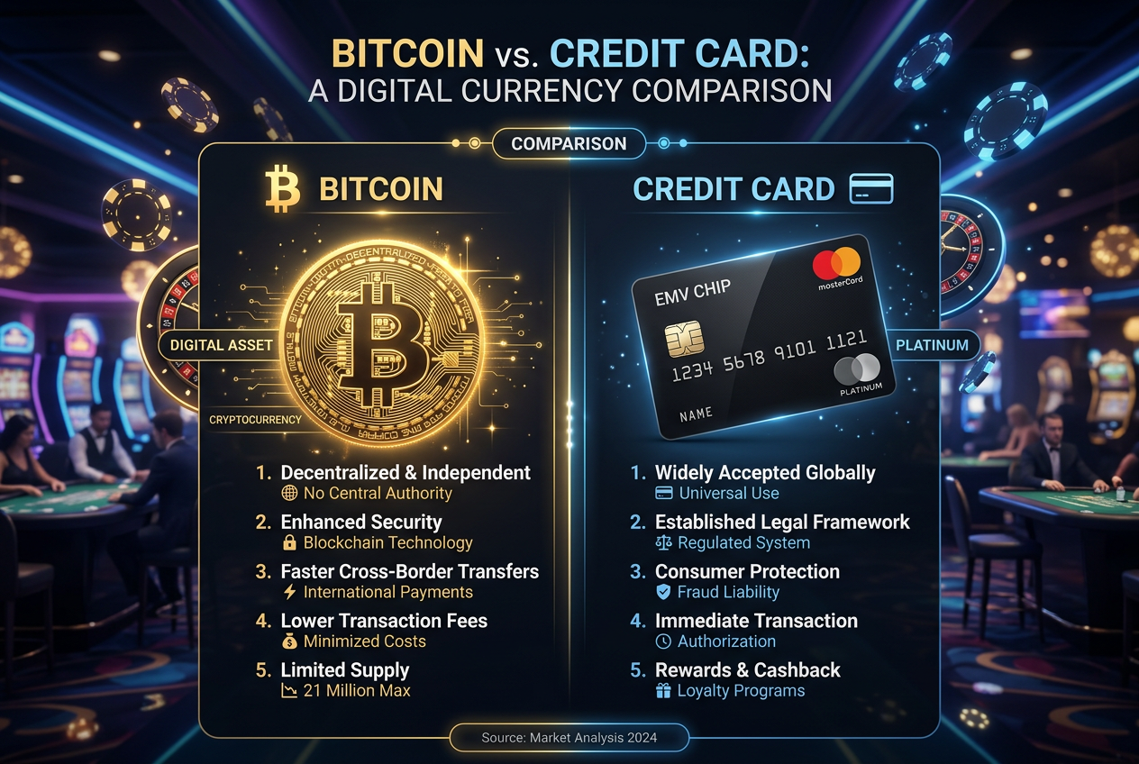Srovnání Bitcoinu a platební karty v prostředí digitálního kasina