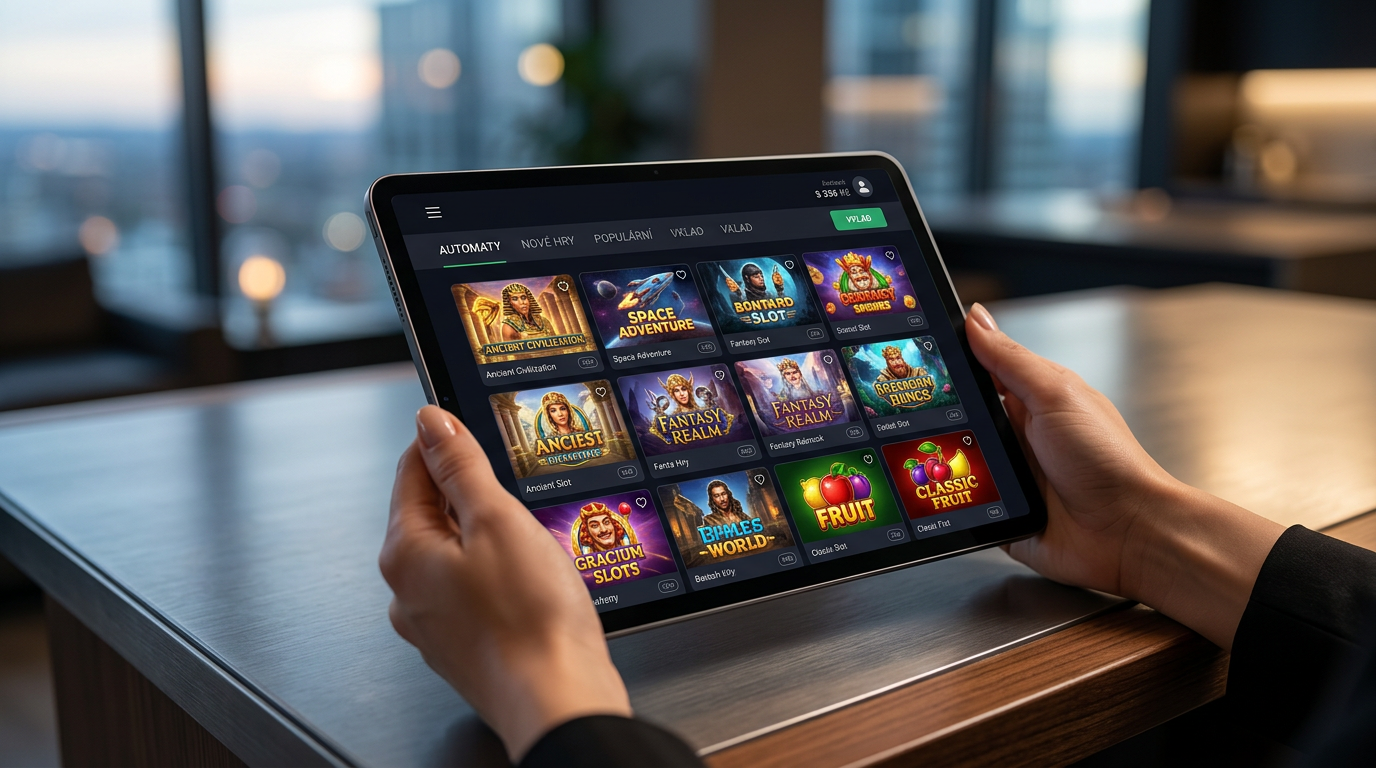 Moderní rozhraní online kasina s automaty na tabletu