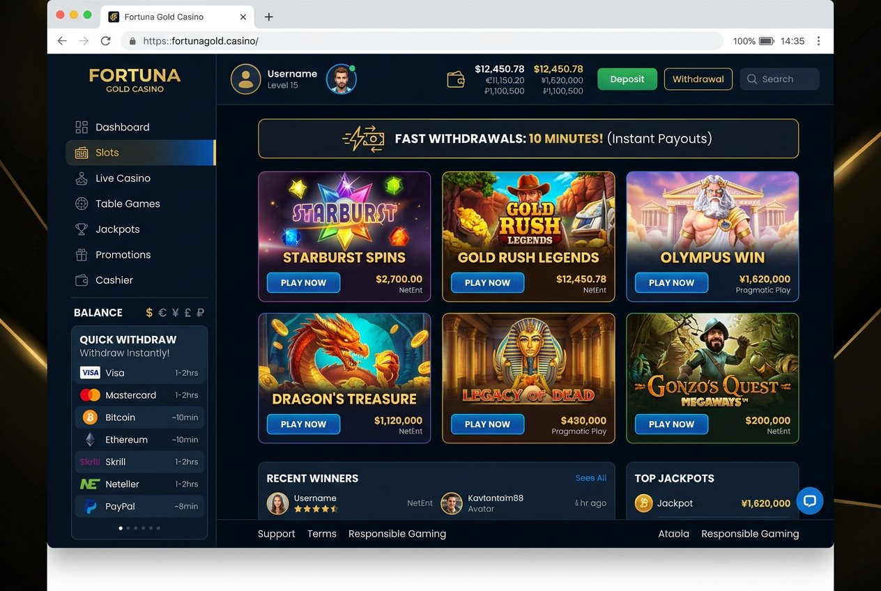 Moderní rozhraní online kasina s globálními měnami a rychlými výplatami