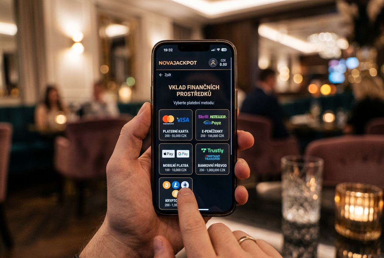 Mobilní rozhraní kasina NovaJackpot při vkladu v CZK