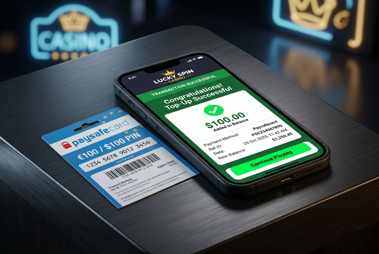Moderní digitální rozhraní online kasina s Paysafecard peněženkou na mobilním zařízení